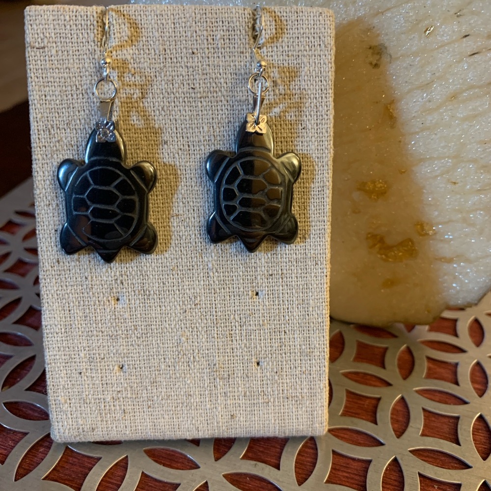 Black Turtle Hematite Earrings